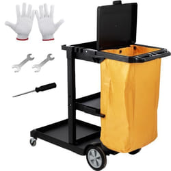 Chariot de Ménage Professionnel - VEVOR - Chariot de nettoyage - 3 Étages en PP Hôtel Noir