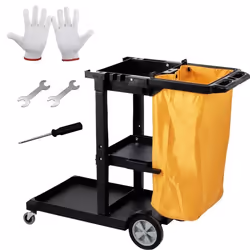 Chariot de Ménage Professionnel - VEVOR - Chariot de nettoyage - 3 Étages Sac PVC Noir