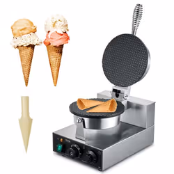 Gaufrier à Cornet de Glace Commercial 1230 W-VEVOR-Appareil à Cornet de Glace et Rouleaux dŒufs-Boulangerie Snack-bar