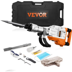 VEVOR Marteau de Demolition 3500 W Marteau-Piqueur 60 J 1900 BPM Marteau Perforateur avec 2 Burins Remplacables Poignee Rotative 360° Anti-Vibration
