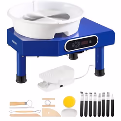 Tour de Potier Électrique 25 cm de Dia. - VEVOR - 350 W 0-300 tr/min avec Pédale et Bassin Amovible - Bleu