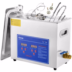 Nettoyeur à Ultrasons Numérique 6 L Fréquence de 40 kHz & Temps/Température Ajustables & Acier Inoxydable 304 Ce nettoyeur à ...