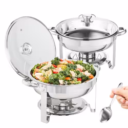 Lot de 2 Chauffe-Plat Buffet - VEVOR - 2 Bacs Ronds de 35 L Chauffant à Combustible