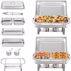 Lot de 2 Chauffe-Plat Buffet - VEVOR - 2 Bacs de 75 L Chauffant à Combustible Inox