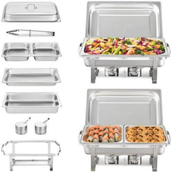 Lot de 2 Chauffe-Plat Buffet - VEVOR - 2 Bacs de 75 L Chauffant à Combustible Inox