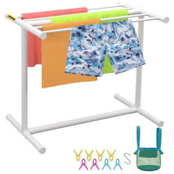 Porte-serviettes de piscine - VEVOR - 102 x 46 x 102 cm 5 barres blanccomprend 8 pinces à serviettes un sac en filet un