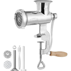 Hachoir a Viande Manuel en Inox Alimentaire Hachoir Manuel a Manivelle 2 Plaques de Broyage 5 mm 8 mm Poussoir a Saucisses avec Tube Fixation