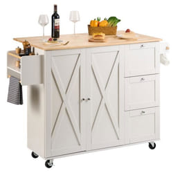 Îlot Central Desserte de Cuisine à Roulettes 115 cm avec Armoire 3 Tiroirs - VEVOR - Blanc