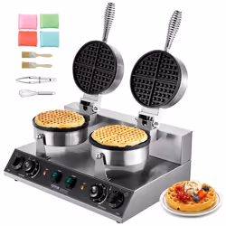 Gaufrier à Cornet de Glace Commercial 2460 W-VEVOR-avec Contrôle de la Température et du Temps-Restaurant Boulangerie Snack B ...