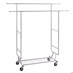 Portant à Vêtements Mobile Porte-Manteau-VEVOR-Roulettes 1 Étagère 2 Tringles Extensible 128-191 cm-pour Rangement Chambre à