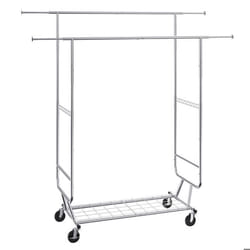 Portant à Vêtements Mobile Porte-Manteau-VEVOR-Roulettes 1 Étagère 2 Tringles Extensible 128-191 cm-pour Rangement Chambre à