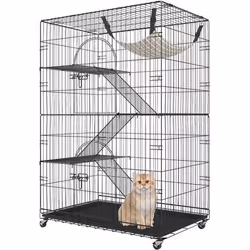Cage Chat - VEVOR - Cage pour Chat 4 Niveaux en Métal sur Roulettes Verrouillables 2 Portes