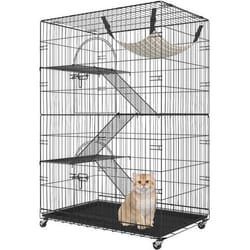 Cage Chat - VEVOR - Cage pour Chat 4 Niveaux en Métal sur Roulettes Verrouillables 2 Portes
