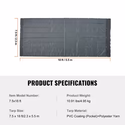 Bâche en Maille pour Camion-VEVOR-23x55m- Revêtement PVC Noir- pour Camion à Benne Basculante Manuel Électrique