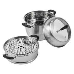 Cuiseur Vapeur - VEVOR - Cuit Vapeur Cuit Vapeur 3 Étages 28cm 1 Marmite 8L 1 Panier 2 Plateaux
