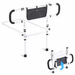 Barrière de Lit pour Adultes Personnes Âgées Pliable -VEVOR- Charge 204 kg-Poignée Réglable à 4 Niveaux Poche de Rangement
