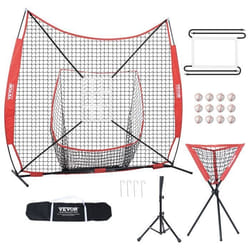 Entraînement au baseball -VEVOR- 244x211cm992kgavec Cadre dArc Sac de Transport Zone de Frappe 12 Balles Tee Collecteur