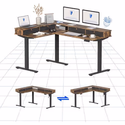 FLEXISPOT Bureau Assis Debout Électrique en L avec 4 TiroirBureau dangle avec Conception Flexible & Espace de RangementMarron