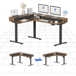 FLEXISPOT Bureau Assis Debout Électrique en L avec 4 TiroirBureau dangle avec Conception Flexible & Espace de RangementMarron