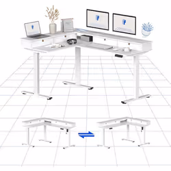 FLEXISPOT Bureau Assis Debout Électrique en L avec 4 TiroirBureau dangle avec Conception Flexible & Espace de RangementBlanc