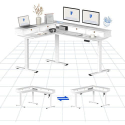 FLEXISPOT Bureau Assis Debout Électrique en L avec 4 TiroirBureau dangle avec Conception Flexible & Espace de RangementBlanc