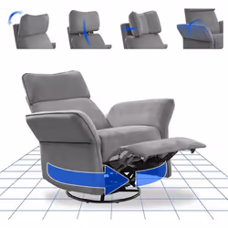 FlexiSpot Fauteuil Relaxant Électrique – Inclinable Pivotant Bascule Appuie-Tête 3D Accoudoirs & Dossier Réglables – Gris