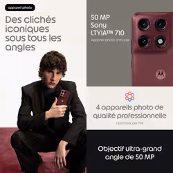 Motorola edge 70 pro 17,2 cm (6.78") Double SIM Android 16.0 5G USB Type-C 12 Go 512 Go 6500 mAh Bordeaux - Vue supplémentaire 3