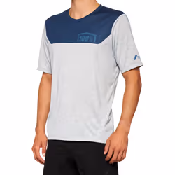 100% Airmatic Maillot de vélo à manches courtes, gris-bleu, taille L pour Hommes