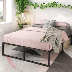Zinus - Lit 140x190 cm en métal - Lit double avec sommier à lattes - Lit 2 personnes Noir Lorelai
