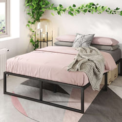 Zinus - Lit 160x200 cm en métal - Lit 2 personnes avec sommier à lattes Lorelai - Noir