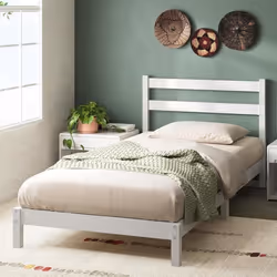 Zinus Robin Lit 80 x 190 cm - Structure de lit à Plateforme en Bambou Durable avec tête de lit - Blanc