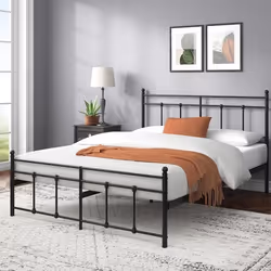 Zinus Nicholas Lit Double 140 x 190 cm - Structure en Métal Avec Tête de Lit et Pied - Noir