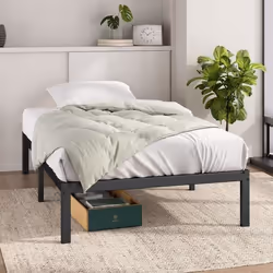 Lit plateforme - ZINUS - Elias - 90x190 cm - Hauteur 36 cm - Rangement sous le lit - Noir