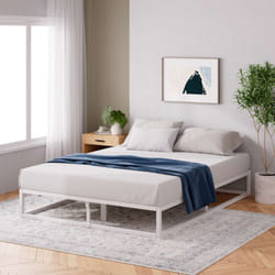 Zinus - Lit 2 personnes, Lit 160x200 cm, Cadre de lit en métal avec lattes en bois, Hauteur 25.5 cm, Cadre de lit Éco-responsable, Blanc