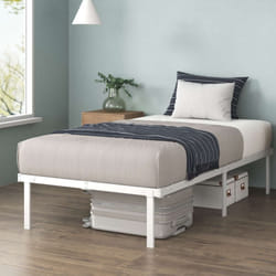 Zinus - Noah Lit 1 personne, Lit 90x190 cm, Cadre de lit en métal - Lit pliable avec des lattes, Hauteur 35 cm, Blanc
