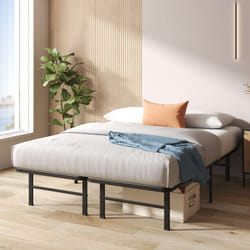 Zinus - Rumi Lit 2 personnes, Lit 140x190 cm, Cadre de Lit en Métal, 33 cm de Hauteur, Lit Plateforme avec lattes en Métal, Noir
