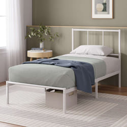 Zinus - Lit Camille 1 personne - Lit 90x190 cm - Cadre de lit en métal avec tête de lit - Hauteur 30cm - Lit avec support de lattes en métal - Blanc