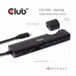 CLUB3D CSV-1592 station d'accueil USB 3.2 Gen 1 (3.1 Gen 1) Type-C Noir - Vue supplémentaire 4