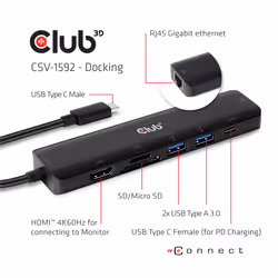 CLUB3D CSV-1592 station d'accueil USB 3.2 Gen 1 (3.1 Gen 1) Type-C Noir - Vue supplémentaire 5