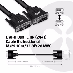 CLUB3D DVI-D DUAL LINK (24+1) CABLE BI DIRECTIONAL M/M 10m 32.8 ft 28AWG Noir - Vue supplémentaire 4