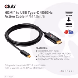 CLUB3D CAC-1334 câble vidéo et adaptateur 1,8 m HDMI Type A (Standard) USB Type-C