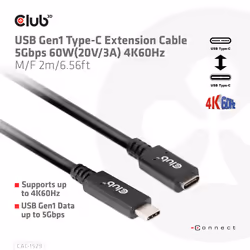 CLUB3D USB C GEN1 EXT CABLE 5GBPS 4K60HZ M/F 1M câble USB 2 x USB C