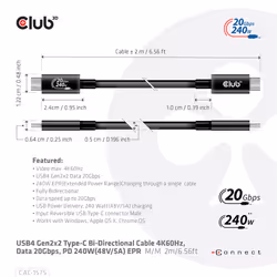 CLUB3D CAC-1575 câble USB 2 m USB4 Gen 2x2 USB C Noir - Vue supplémentaire 7