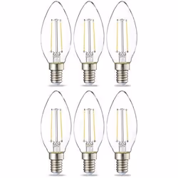 Amazon Basics Lot de 6 petites ampoules LED en forme de flamme Culot Edison à vis E14 21 W (équivalent 25 W) Filament transpa ...