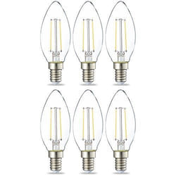 Amazon Basics Lot de 6 petites ampoules LED en forme de flamme Culot Edison à vis E14 21 W (équivalent 25 W) Filament transparent