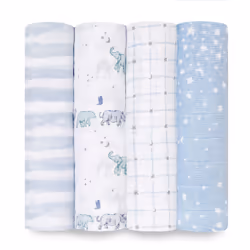aden + anais Maxi-langes En Mousseline De Coton Pack De 4, Couverture à emmailloter, Bleu, Blanc, Motif, Coton, Lavage en mac ...