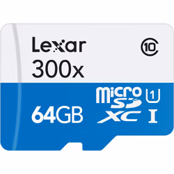 Lexar LSDMI64GBBNL300, 64 Go, MicroSDXC, Classe 10, 45 Mo/s, 10 Mo/s, Class 1 (U1)