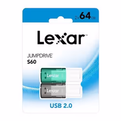 Clé USB - LEXAR - JumpDrive S60 - Pack de 2 - 64 Go - USB 2.0 - Compatible PC et Mac