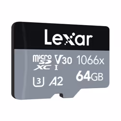 Lexar Professional 1066x microSDXC UHS-I Cards SILVER Series, 64 Go, MicroSDXC, Classe 10, UHS-I, 160 Mo/s, 70 Mo/s