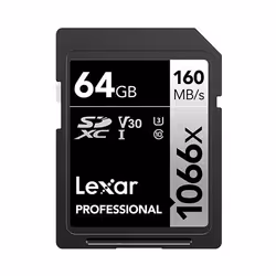 Lexar Professional 1066x, 64 Go, SDXC, Classe 10, UHS-I, 160 Mo/s, 70 Mo/s